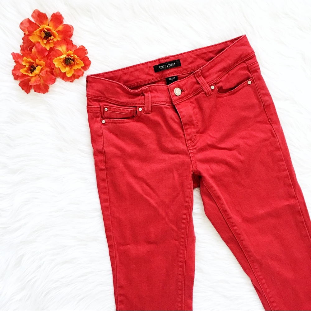white house black market slim crop red jeans